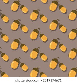 Cute autumn seamless pattern with oak acorn. Vector background for design textile or backdrop
