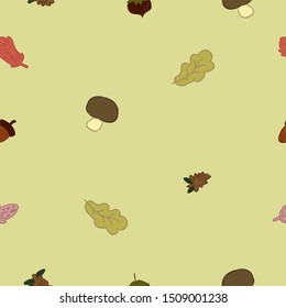 Cute Autumn Seamless Pattern with organic, botanic decoration. Vector isolated graphic design elements and illustration. Natural, forest, outdoors, background, texture, wallpaper, print,ornate.