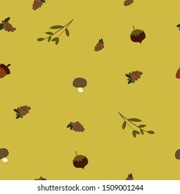 Cute Autumn Seamless Pattern with organic, botanic decoration. Vector isolated graphic design elements and illustration. Natural, forest, outdoors, background, texture, wallpaper, print,ornate.