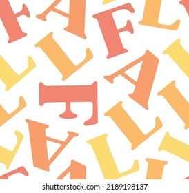 Cute Autumn Seamless Pattern Vector Background With Gradient Letters Word Fall In Cute Warm Orange Yellow Cozy Color Palette. Wallpaper, Print, Textile Design.