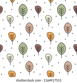 Cute Autumn Seamless Vector Pattern Background Illustration With Leaves