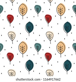 cute autumn seamless vector pattern background illustration with leaves