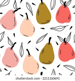 cute autumn seamless vector pattern background illustration with fall leaves and pears