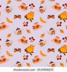 Cute Autumn season cartoon seamless pattern 