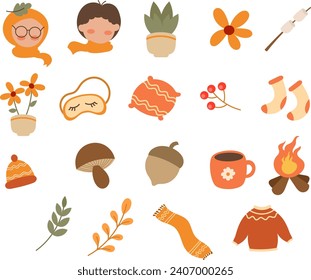 cute autumn set collection set flat icon