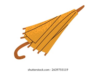 Cute autumn or spring yellow umbrella. Rainy weather, seasonal spring decor. Flat vector illustration isolated on white background.
