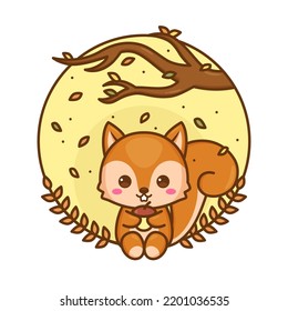 cute autumn squirrel illustration in tree branch
