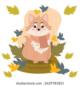 Cute Autumn Squirrel with Scarf. Vector illustration