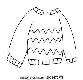 Cute autumn sweater hand-drawn. Doodle of a sweater with a contour. Warm Sweater icon