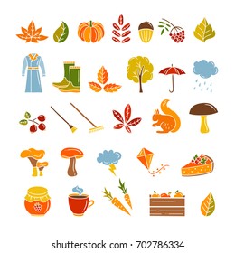 Cute autumn symbols vector set. Fall illustrations and objects