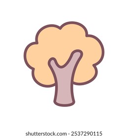 Cute autumn tree icon. Hand drawn illustration of a tree with yellow leaves isolated on a white background. Vector 10 EPS.
