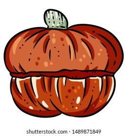 Cute autumn turban pumpkin hand drawn doodle. Halloween harvest symbol