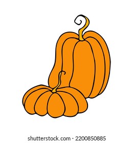 Ilustración vectorial de otoño, calabazas dibujadas a mano, aisladas en fondo blanco
