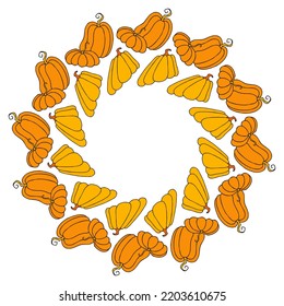 Ilustración vectorial de otoño, calabazas dibujadas a mano, aisladas en fondo blanco