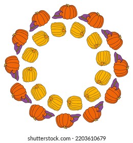 Cute autumn vector illustration, hand drawn pumpkins, isolated on white background