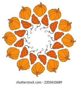 Cute autumn vector illustration, hand drawn pumpkins, isolated on white background