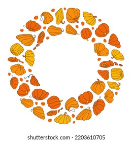 Cute autumn vector illustration, hand drawn pumpkins, isolated on white background