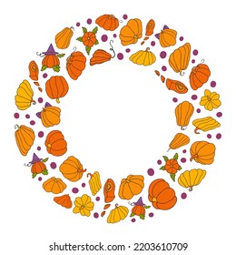 Ilustración vectorial de otoño, calabazas dibujadas a mano, aisladas en fondo blanco