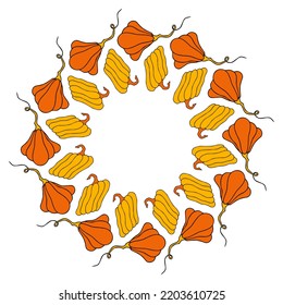 Cute autumn vector illustration, hand drawn pumpkins, isolated on white background