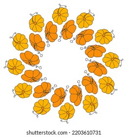 Cute autumn vector illustration, hand drawn pumpkins, isolated on white background