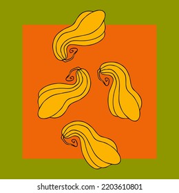 Cute autumn vector illustration, hand drawn pumpkins, colorful simple composition