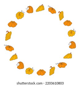 Cute autumn vector illustration, hand drawn pumpkins, isolated on white background
