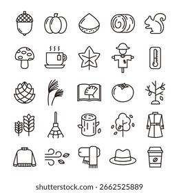 cute autumn vector line icon set