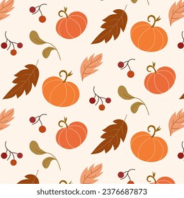 Cute autumn vector pattern. Autumn event illustration pumpkin and leaves, with hand drawn pattern. This design is good for banner, promotional poster, packaging background and greeting.	