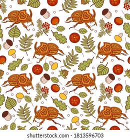 Cute autumn vector seamless pattern. All elements are hidden under mask. Background for textile, wallpapers, printing, invitation.