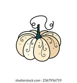 Cute autumn white pumpkin with ornament hand drawn clipart