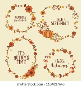 Cute autumn wreath, frame. Beautiful autumn elements design.