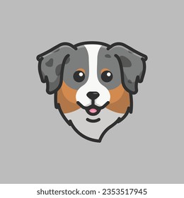 Cute avatar australian shepherd head simple cartoon vector illustration dog breeds nature concept icon isolated