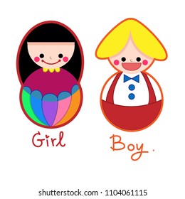 Cute avatar cartoon vector of girl and boy isolated on white background. Character design. Illustration in flat style.