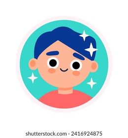 Un avatar lindo del niño en el diseño de caricaturas. Un diseño adorable presenta el avatar de un niño, invitando a los espectadores a sumergirse en el mundo encantador e inocente que representa. Ilustración vectorial.