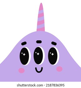 Cute avatar with happy moster. Bizzare kind character in flat style. Portrait with adorable childish creature. User picture with comic unicorn beast for kids