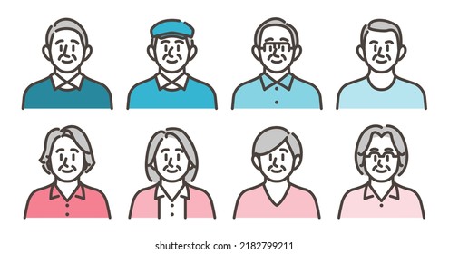 Iconos de avatares de corte conjunto de hombre y mujer superior [Ilustración vectorial].