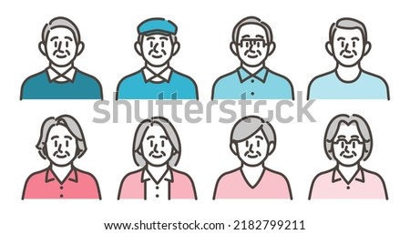 Cute avatar icons set of senior man and woman [Vector illustration].