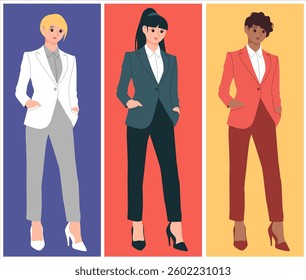 cute avatar vector design flat illustration cartoon of Stylish Office Lady, girl power. good for power point, web design, avatar.