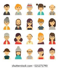 Cute avatars, character torsos of different type of people