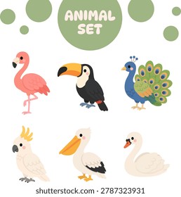 Cute Aviary Bird Set Flat Design Collection