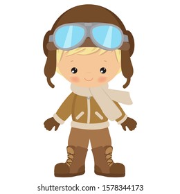 Cute aviator boy vector cartoon illustration