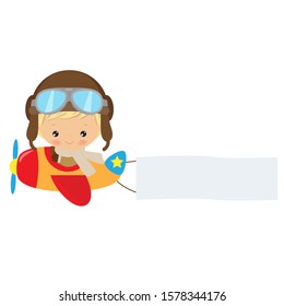 Cute aviator boy vector cartoon illustration