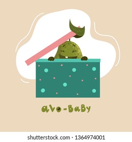 Cute avocado baby with funny emotions. The idea for postcards, stickers, emblem. Element design. Vector illustration.