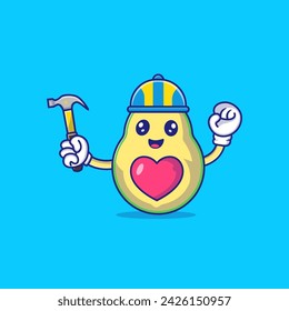 Cute Avocado Becomes A Home Builder Mascot Character Vector Icon Illustration.