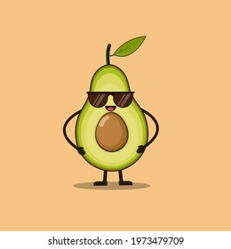 cute avocado with black glasses cartoon