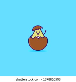 Cute Avocado Born From Seed Vector Illustration EPS 10. With Fun, Funny, And Simple Style Line Blue, Green Color, Brown, Blue Background. Recommended For Kids And Children Cover Book Or Logo Mascot