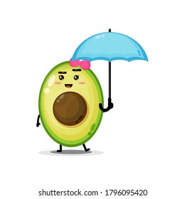 Cute avocado carrying an umbrella