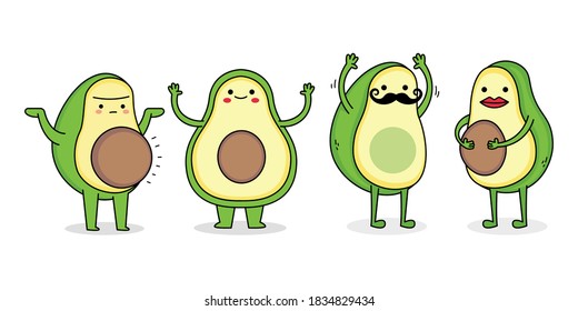 Cute aguacate caricatura conjunto de personajes felices y preñados