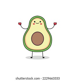 Cute avocado cartoon character spreading love