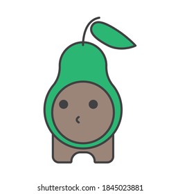 Cute Avocado cartoon character, Vector illustration of a fruit.	